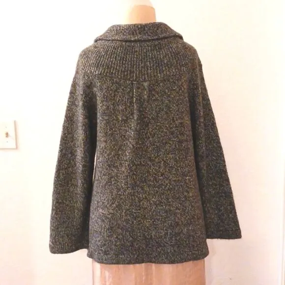 Carolyn Taylor Sweater Knit CARDIGAN Sz L GRAY Boxy Collar w Pockets Buttons