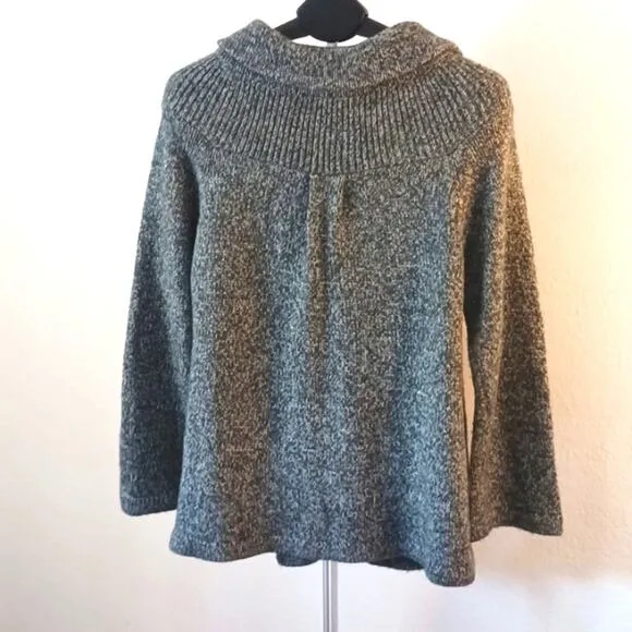 Carolyn Taylor Sweater Knit CARDIGAN Sz L GRAY Boxy Collar w Pockets Buttons