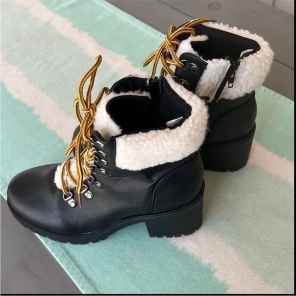 Catherine Malandrino Polar Faux‎ Fur Shearling Trimmed Combat Boots