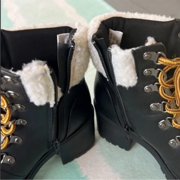 Catherine Malandrino Polar Faux‎ Fur Shearling Trimmed Combat Boots