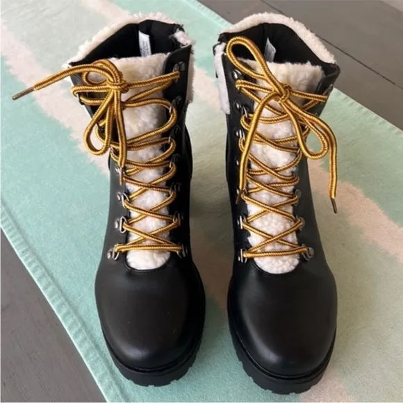 Catherine Malandrino Polar Faux‎ Fur Shearling Trimmed Combat Boots