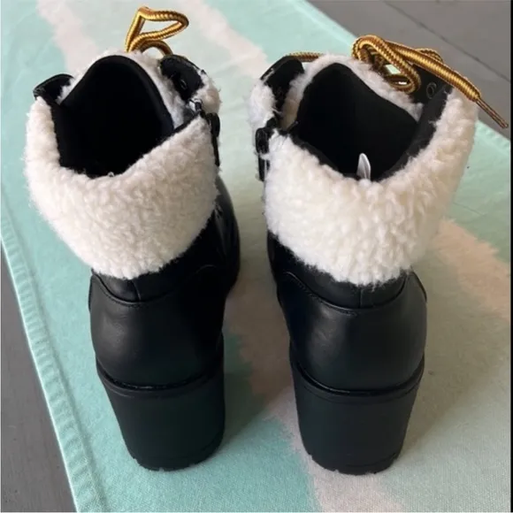 Catherine Malandrino Polar Faux‎ Fur Shearling Trimmed Combat Boots