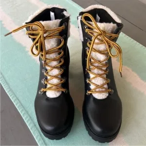 Catherine Malandrino Polar Faux‎ Fur Shearling Trimmed Combat Boots
