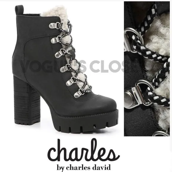 CHARLES BY CHARLES DAVID WEARY FAUX NUBUCK AND FAUX-FUR PLATFORM ANKLE BOOTS