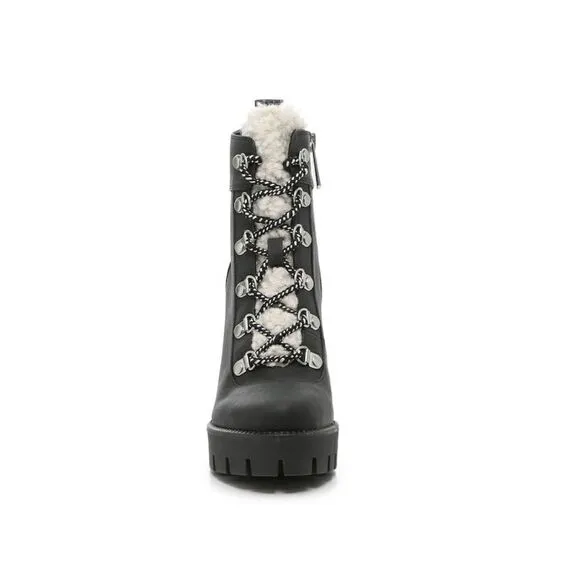 CHARLES BY CHARLES DAVID WEARY FAUX NUBUCK AND FAUX-FUR PLATFORM ANKLE BOOTS