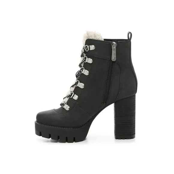 CHARLES BY CHARLES DAVID WEARY FAUX NUBUCK AND FAUX-FUR PLATFORM ANKLE BOOTS