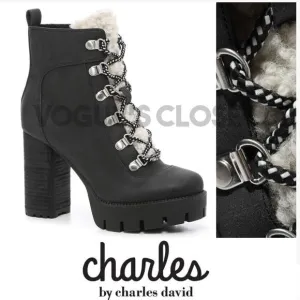 CHARLES BY CHARLES DAVID WEARY FAUX NUBUCK AND FAUX-FUR PLATFORM ANKLE BOOTS
