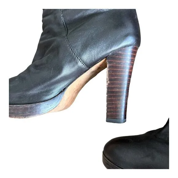 Charles David Womens Brown Leather Boots Knee High Gold Slouch Heels Shoes 9 B