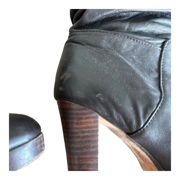 Charles David Womens Brown Leather Boots Knee High Gold Slouch Heels Shoes 9 B