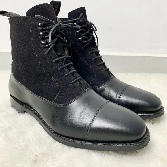CHEANEY Women's Anna D Balmoral Boot in Black Calf Leather Black Suede Size 5 UK
