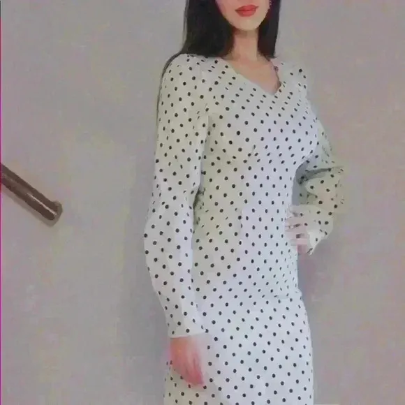 Cherie Polka Dot Parisienne Long Sleeve Midi Dress
