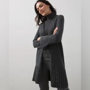 Chico’s Faux Pleat Pearl Embellished Cardigan