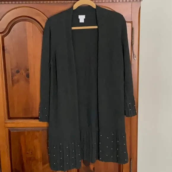 Chico’s Faux Pleat Pearl Embellished Cardigan