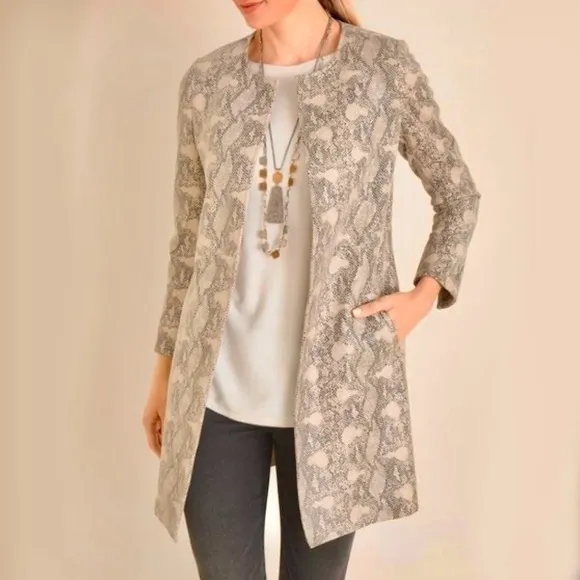 CHICO’S Faux-Suede Snake-Print Topper