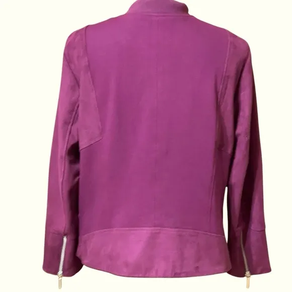 CHICOS PURPLE FAUX LEATHER BOMBER JACKET SZ 12 EUC