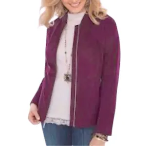 CHICOS PURPLE FAUX LEATHER BOMBER JACKET SZ 12 EUC
