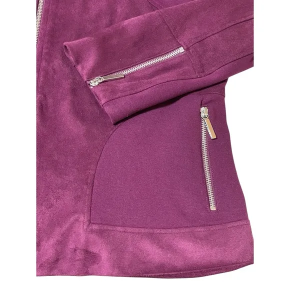 CHICOS PURPLE FAUX LEATHER BOMBER JACKET SZ 12 EUC