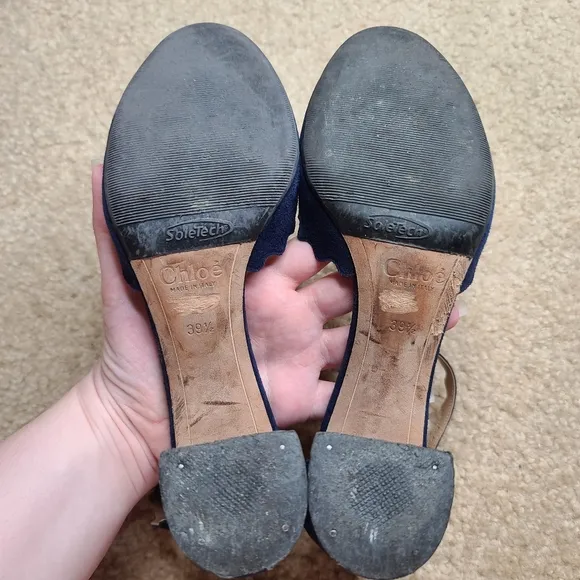 Chloe Navy Suede Scalloped D’Orsay Heels Size 39.5