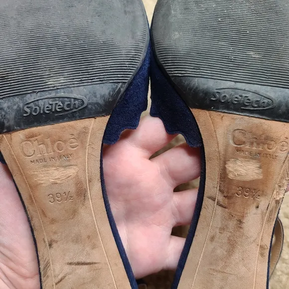Chloe Navy Suede Scalloped D’Orsay Heels Size 39.5