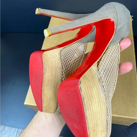Christian Louboutin Aragna Nude Fishnet Heels Sz 38/7.5 with Sole Guard and Box
