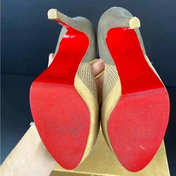 Christian Louboutin Aragna Nude Fishnet Heels Sz 38/7.5 with Sole Guard and Box