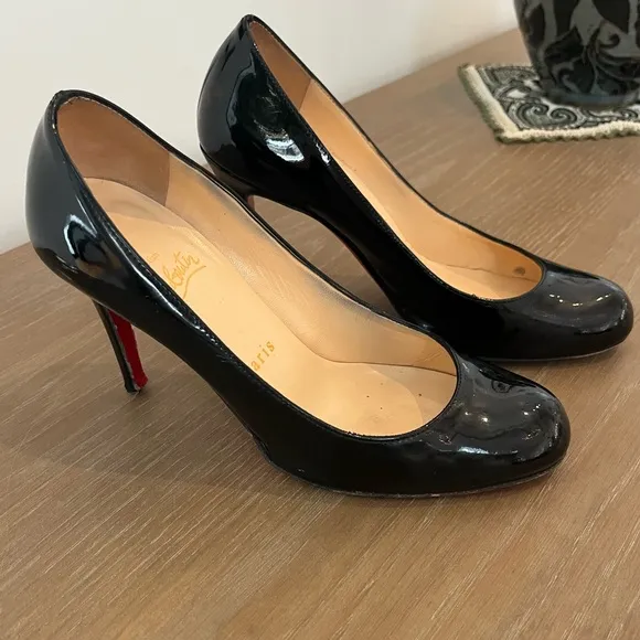 Christian Louboutin sz 36.5 Black patent heels - brand new replacement heel tips