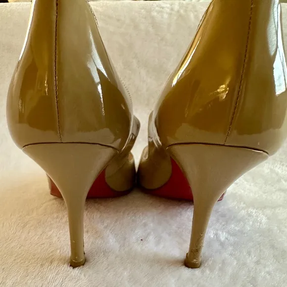 Christian Louboutin Tan Peep-Toe Mary Jane Heels