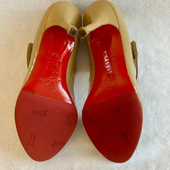 Christian Louboutin Tan Peep-Toe Mary Jane Heels