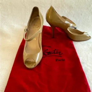 Christian Louboutin Tan Peep-Toe Mary Jane Heels