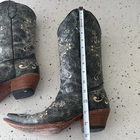 Circle G Western Cowgirl Black/Green Leather Boots Embroidery Pull On Size 8.5
