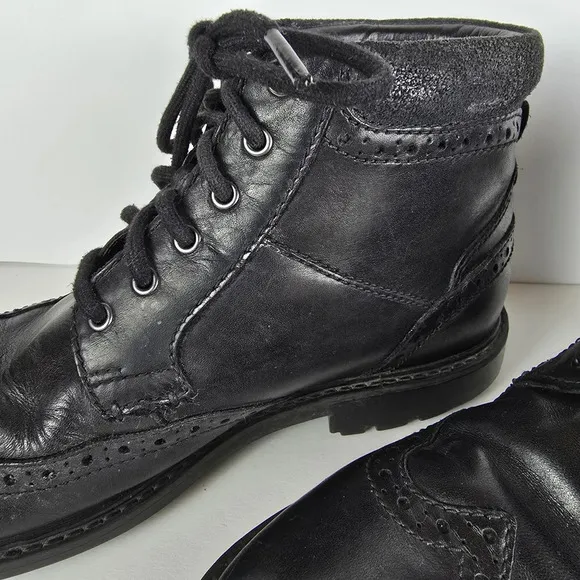 Clarks Ankle Boots Men's Size 9.5M Black Leather Brogue Batcombe Lord Lace Up