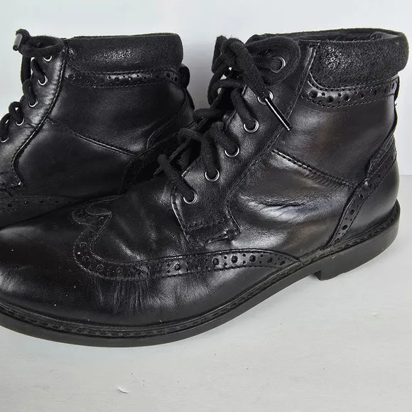 Clarks Ankle Boots Men's Size 9.5M Black Leather Brogue Batcombe Lord Lace Up