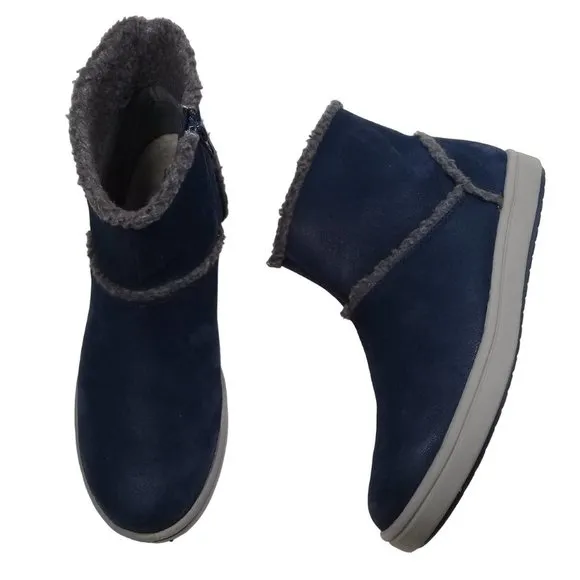 Clarks Cloudsteppers Step Glow Rose Women's Blue Faux Fur Lined Zip Boots 9.5W
