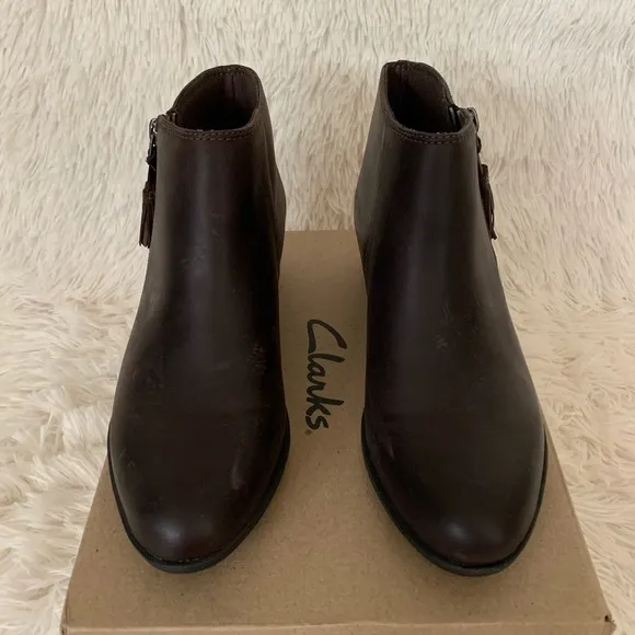 Clarks Dark Taupe Leather Ankle Boots
