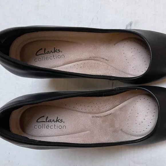 Clarks Kataleyna Shoes Womens 9.5 M Heels Black Leather Pumps Comfort Classic