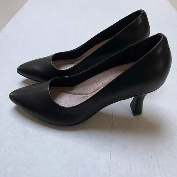Clarks Kataleyna Shoes Womens 9.5 M Heels Black Leather Pumps Comfort Classic