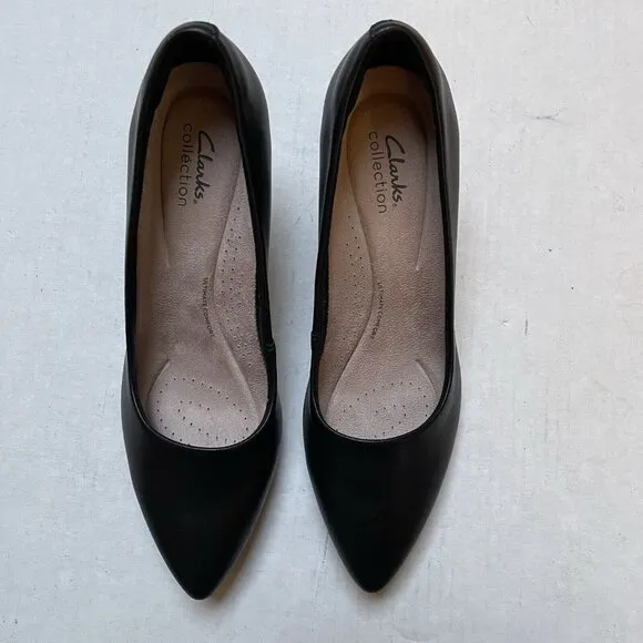 Clarks Kataleyna Shoes Womens 9.5 M Heels Black Leather Pumps Comfort Classic