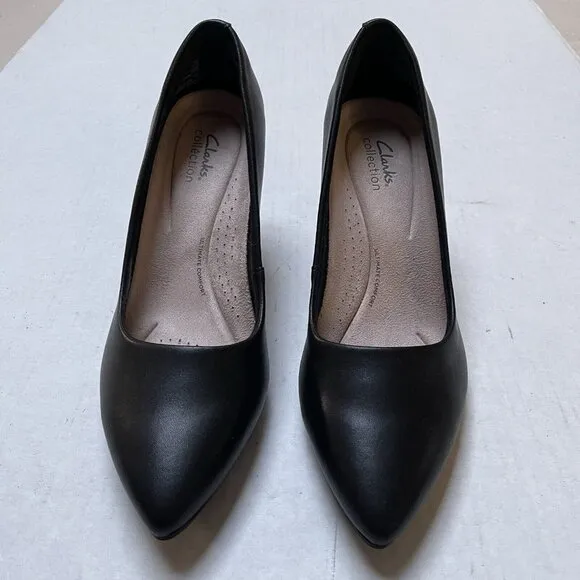 Clarks Kataleyna Shoes Womens 9.5 M Heels Black Leather Pumps Comfort Classic