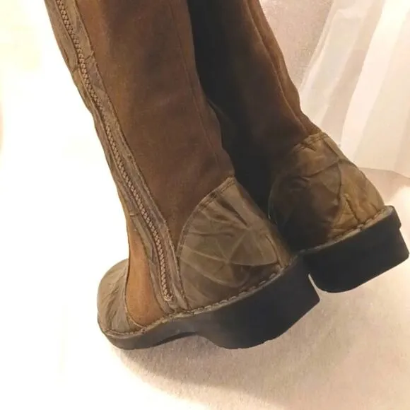 Clarks Leather Suede Knee High Riding Boots Sz 9M COMFORT Sole BOHO KHAKI BROWN