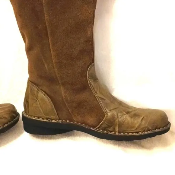 Clarks Leather Suede Knee High Riding Boots Sz 9M COMFORT Sole BOHO KHAKI BROWN
