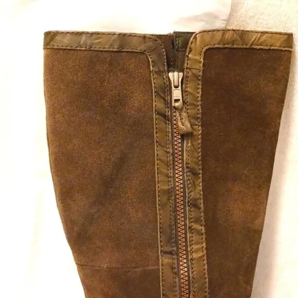 Clarks Leather Suede Knee High Riding Boots Sz 9M COMFORT Sole BOHO KHAKI BROWN