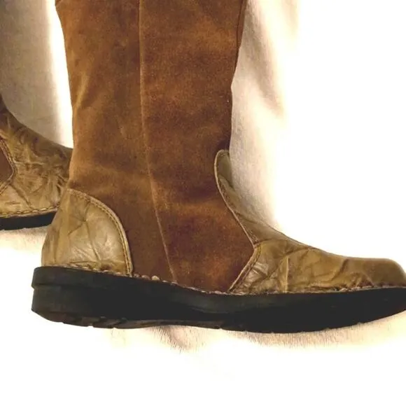 Clarks Leather Suede Knee High Riding Boots Sz 9M COMFORT Sole BOHO KHAKI BROWN