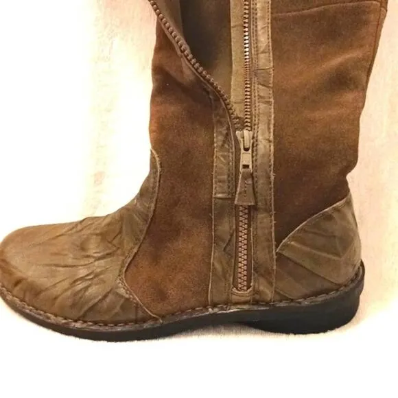 Clarks Leather Suede Knee High Riding Boots Sz 9M COMFORT Sole BOHO KHAKI BROWN