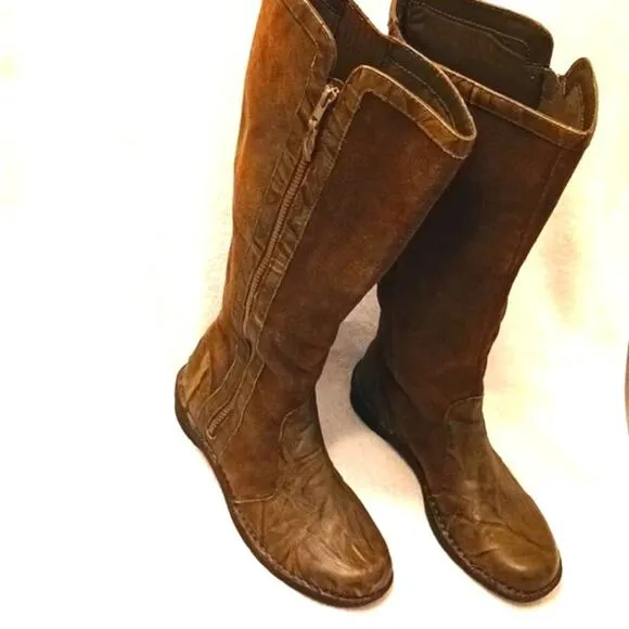 Clarks Leather Suede Knee High Riding Boots Sz 9M COMFORT Sole BOHO KHAKI BROWN