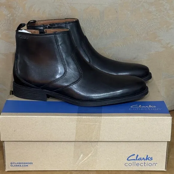 Clarks Whiddon Waterproof Black Leather Zip Ankle Boots Extreme Comfort 7 M NWB