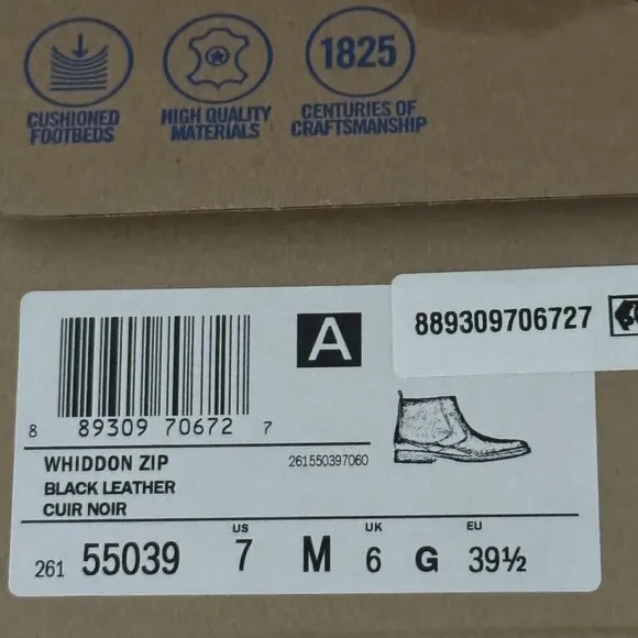 Clarks Whiddon Waterproof Black Leather Zip Ankle Boots Extreme Comfort 7 M NWB
