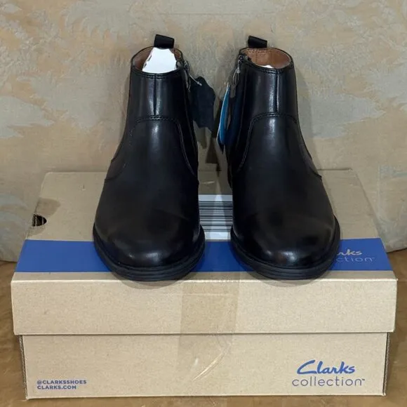 Clarks Whiddon Waterproof Black Leather Zip Ankle Boots Extreme Comfort 7 M NWB