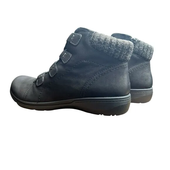 Clarks Women's Collection Leather &amp; Knit Ankle Boots Carleigh Jade Black US Sz 9