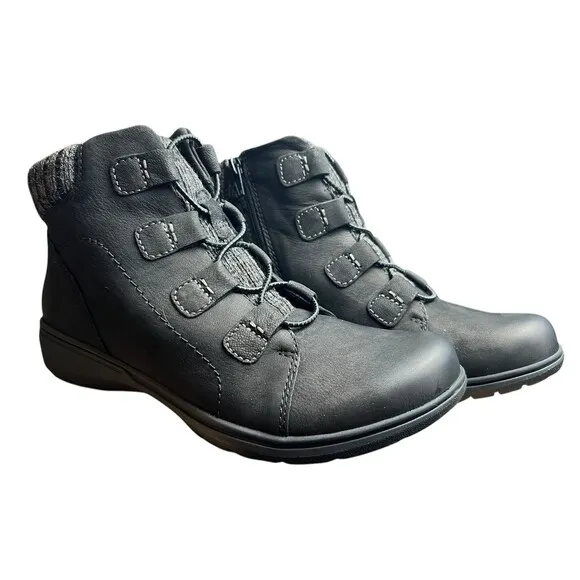 Clarks Women's Collection Leather &amp; Knit Ankle Boots Carleigh Jade Black US Sz 9
