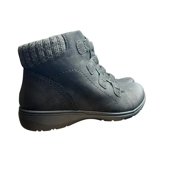 Clarks Women's Collection Leather &amp; Knit Ankle Boots Carleigh Jade Black US Sz 9